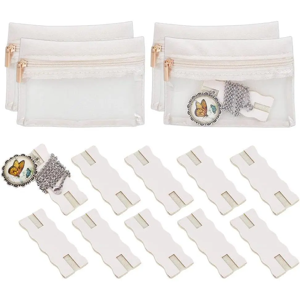 10 count Linen Portable -Free  Organizer with 4 count Bags -Free Necklaces Organizer Necklace Card Holder   Storage Case for  Travel Chain Necklaces Storage