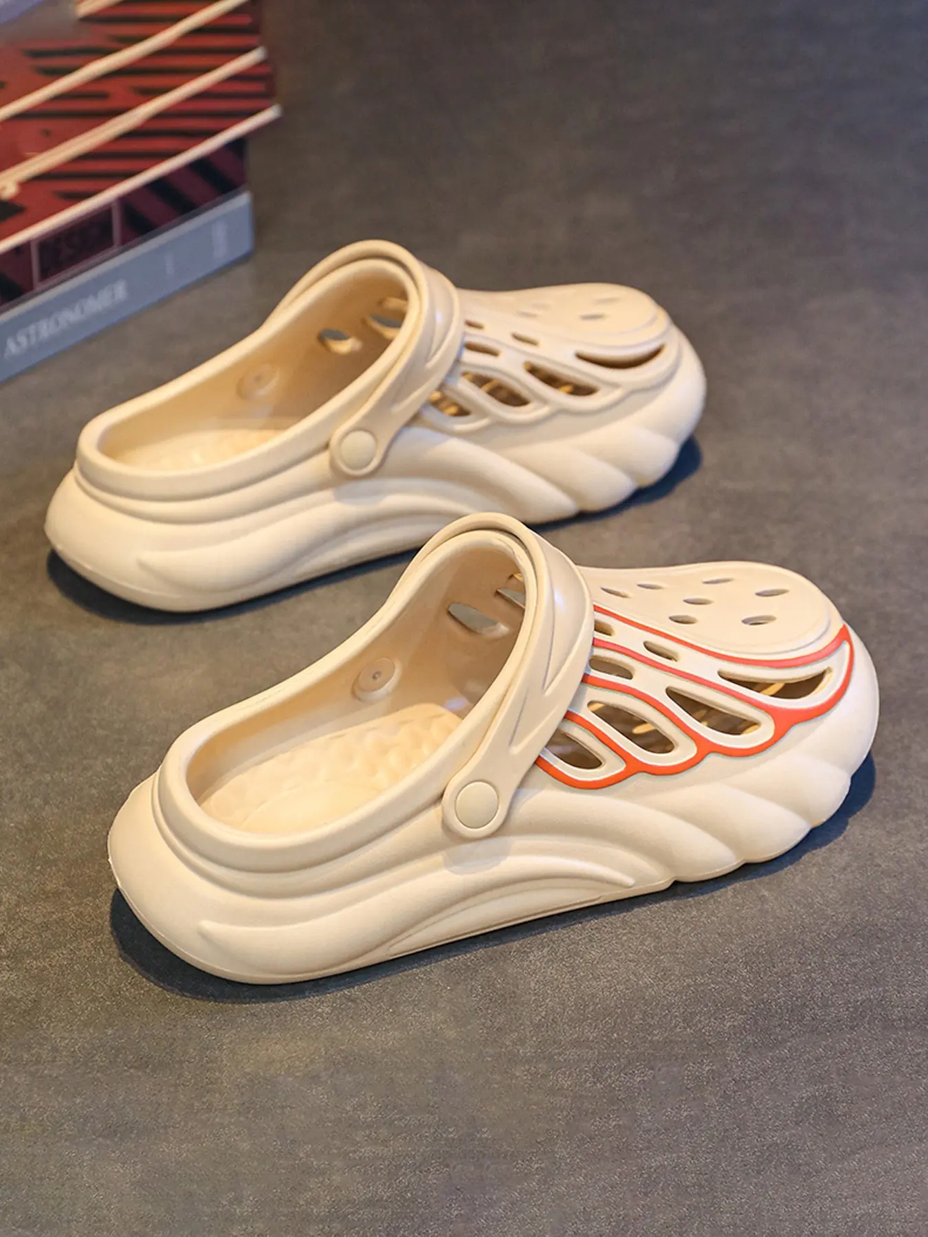 Unisex White Cyan Accent Hollow EVA Clogs Convertible Adjustable Heel Strap Wavy Thick Sole Breathable Drainage Holes Non Slip Casual Beach Shower Garden Hole Slippers
