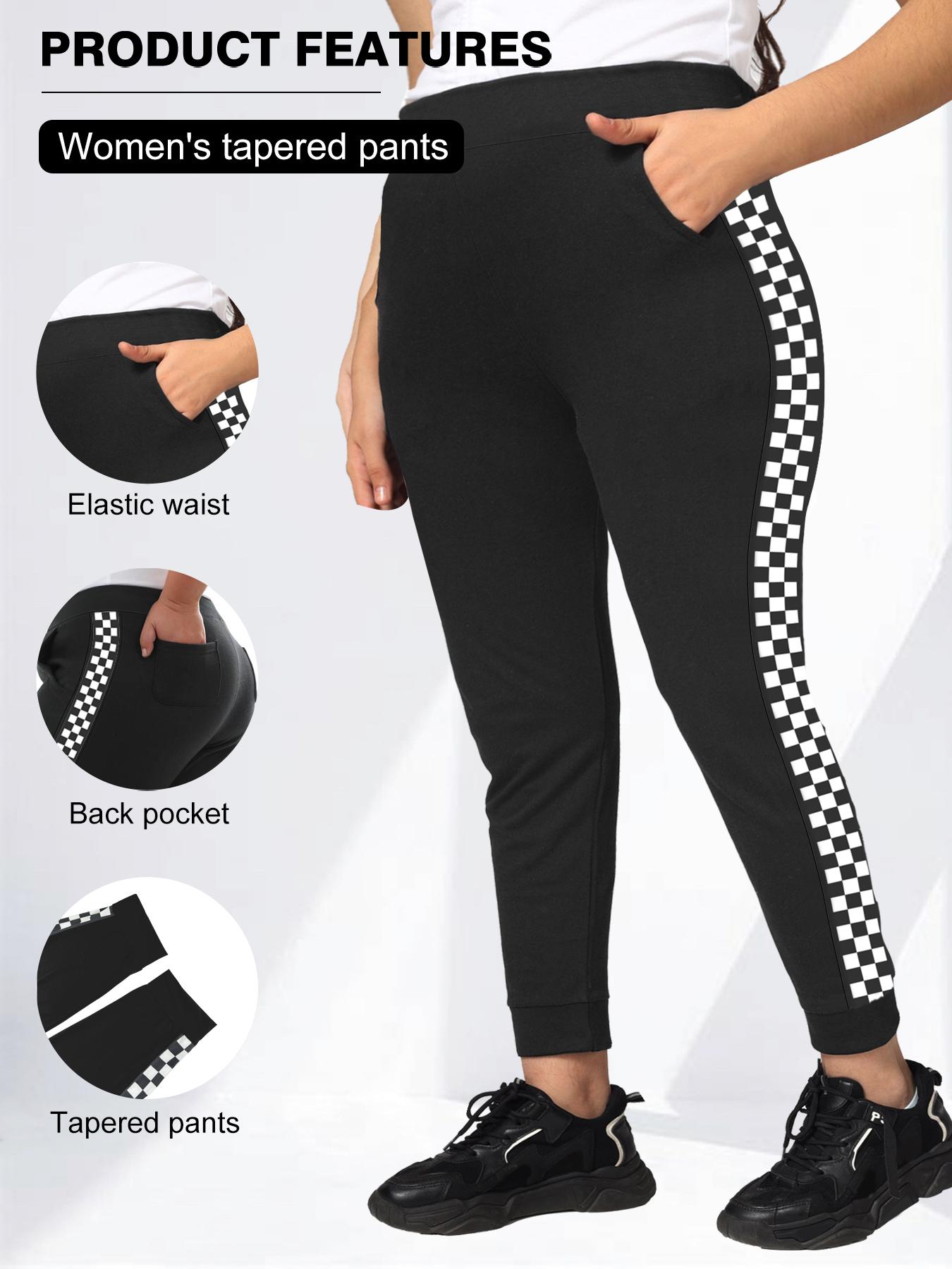 Plus Size Women's Casual Pants, and Checkered Joggers, Comfortable High Waisted Pants for Everyday Wear, Fashionable Plus Size Clothing