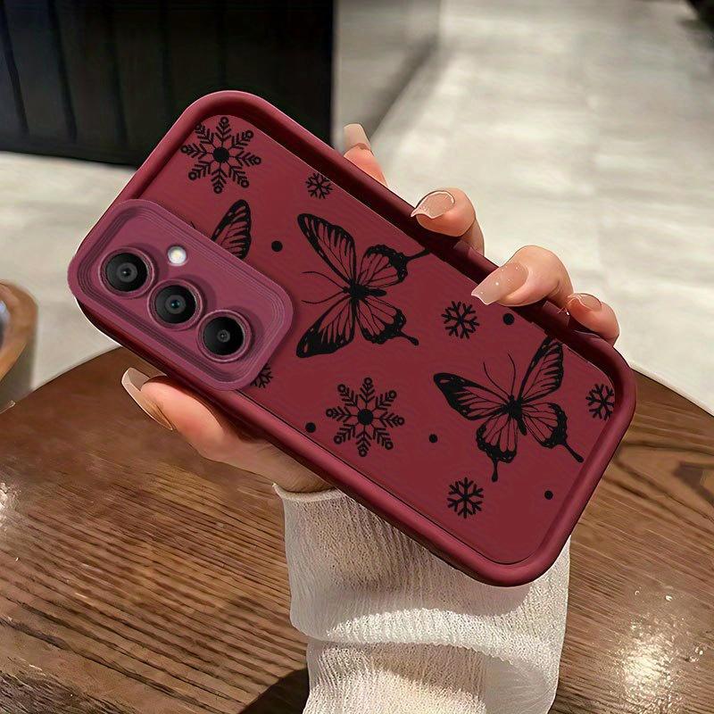 [Luxury Shockproof Cover] Mobile Phone Case for Samsung for Galaxy A55 A54 A56 A36 A16 A53 A52 A25 A35 A52S A06 A26 A05 A05S A12 A13 A14 A15 A34 A33 5G A51 A71 4G Light Luxury Simple Exquisite Hollow Black Butterfly Angel Eye Lens Protective Cover