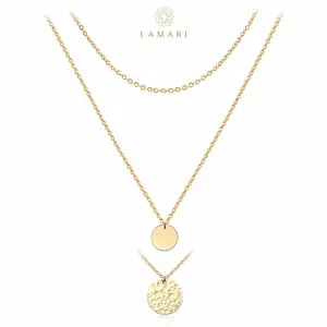 LAMARI Layered Bar Coin Charm Necklace, 14K Gold-Plated, Layered, Dainty, Gift Jewelry for Women, Trendy Stackable Jewelry, Aesthetic Pendant Necklace for Layering, Daily Outfits, Party Looks, Gift Styling