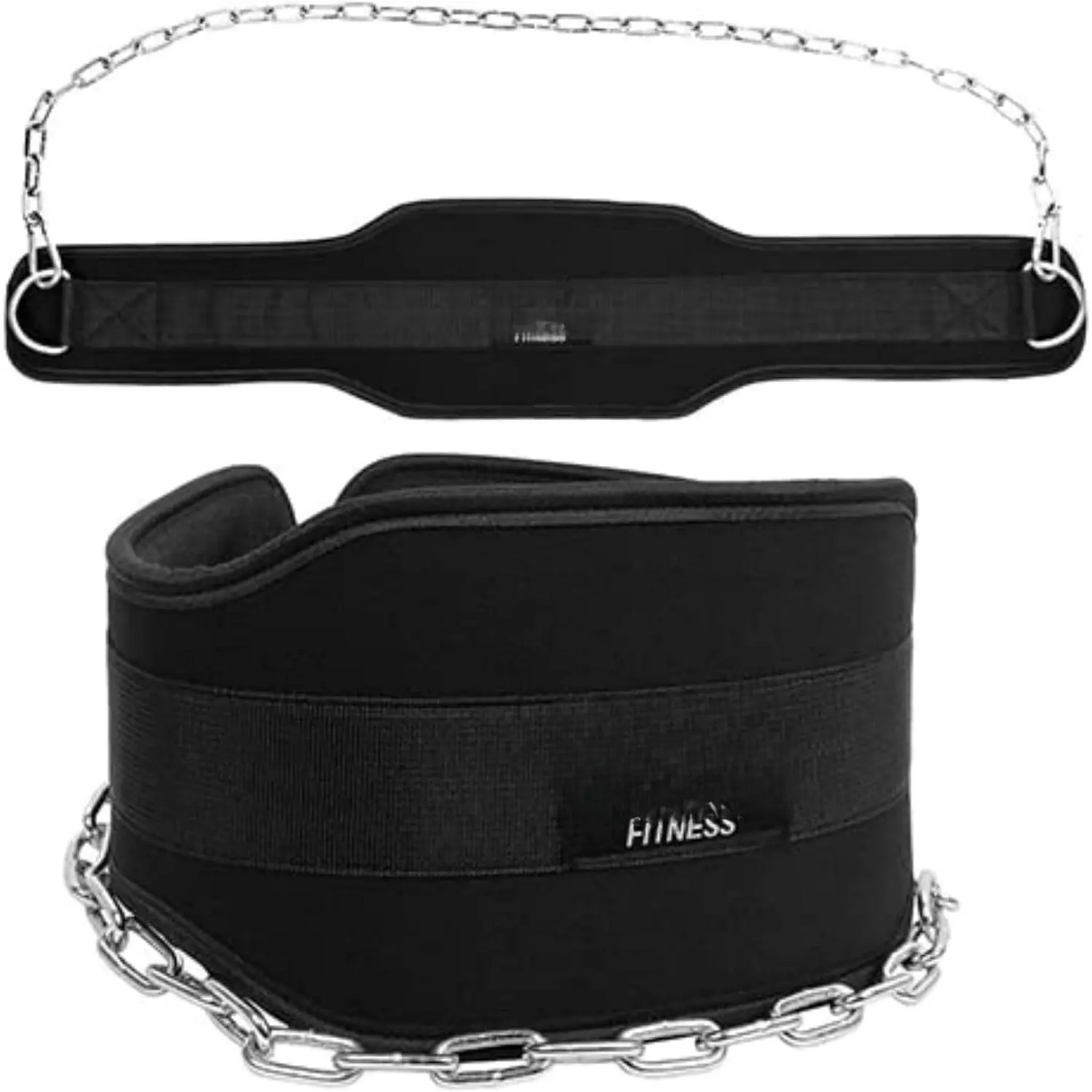 Dip Belt with Chain for Bodyweight Exercises, Black 6" Padded Weightlifting Belt with 36" Steel Chain and D-Ring Carabiners, Lift 300 lbs. of Dumbbells, Kettlebells, or Weight Plates