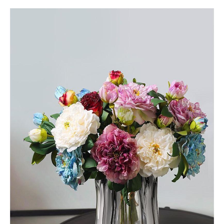 High-Quality Chinese Style Artificial Peony with Burnt Edges, Silk Flowers for Home Decoration and Photography Props