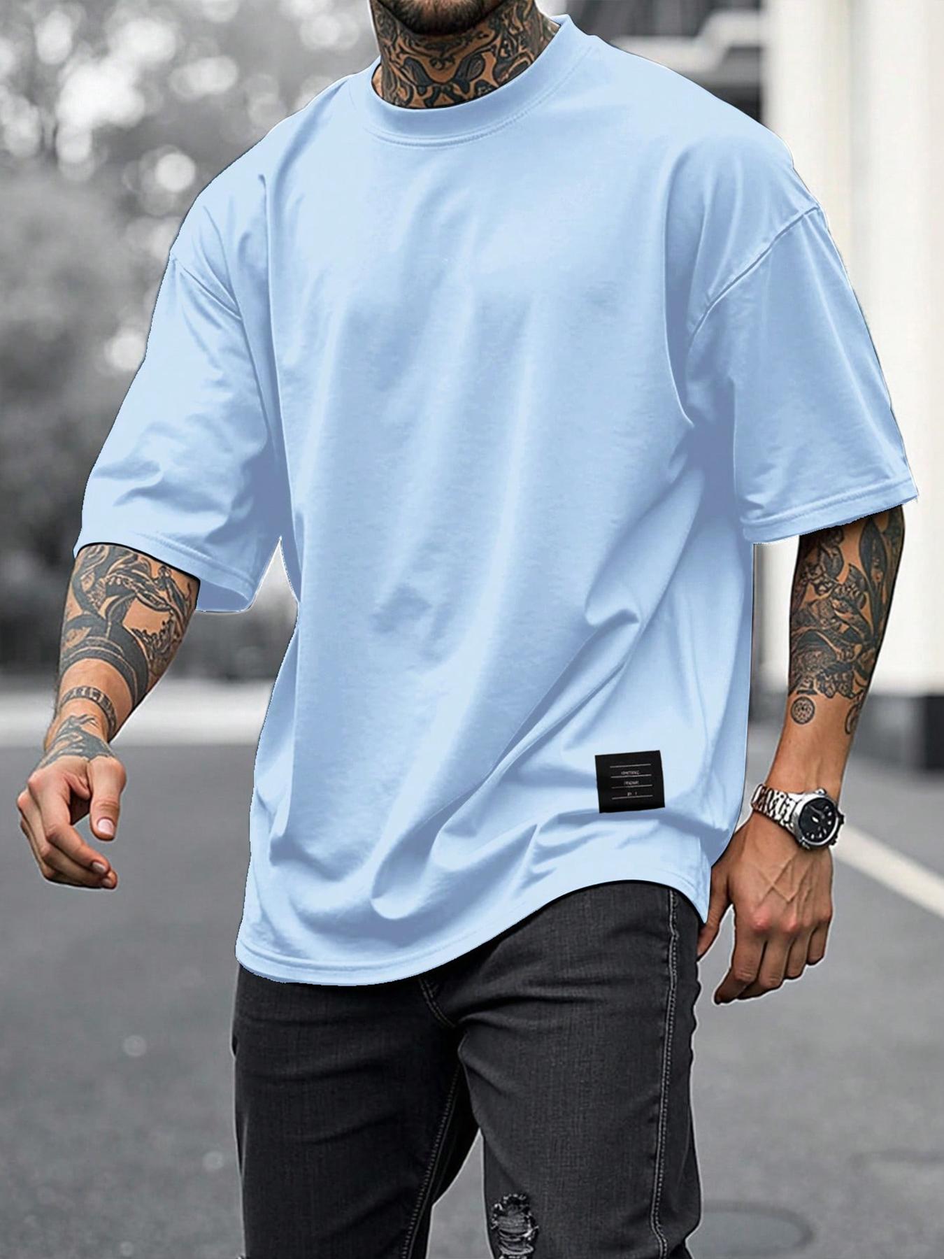 Men's Solid Short Sleeve Tee, Loose Casual Comfy Round Neck T-shirt for Summer, Fashion Men's Top for Daily Wear, Tropical