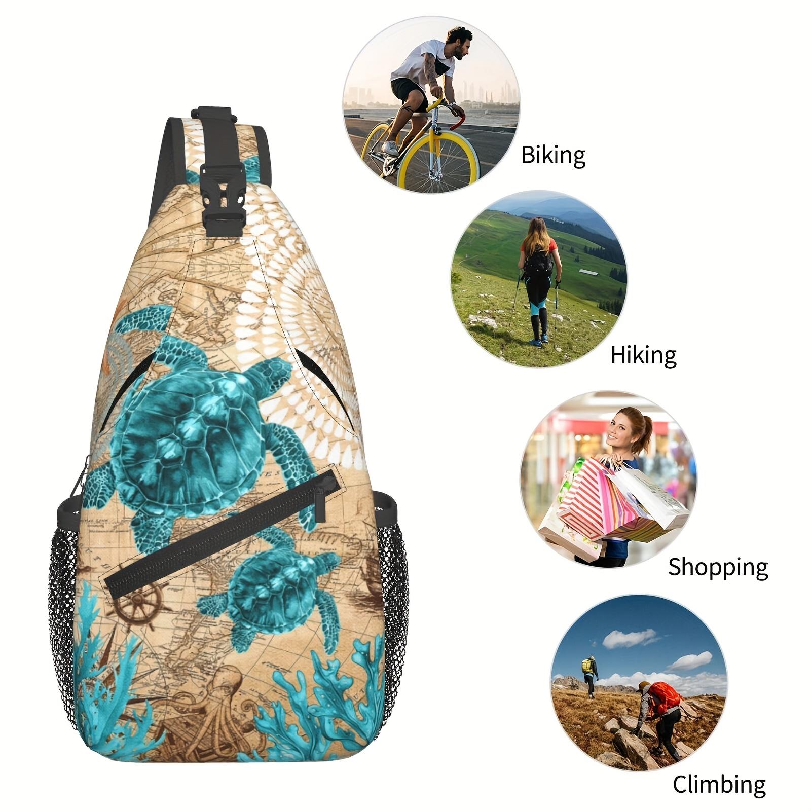 Crossbody Chest Hiking  Vintage Nautical Charts And Sea Turtle Shoulder Folding Large Capacity Can Be Used For Shopping, Work, Leisure Travel Beach Fishing  Travel  For School Back Christmas Gifts backpack