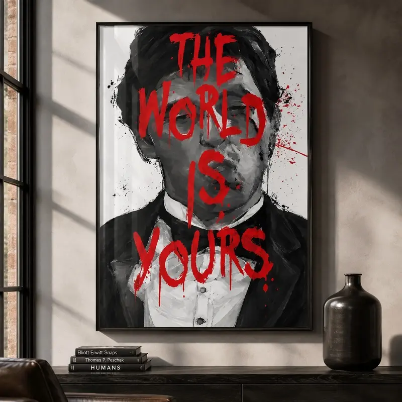 Aesthetic Motivational Wall Art, The World Is Yours Canvas Wall Art, Red Motivational Quote Print for Office, Bedroom & Modern Home Decor, Inspirational Office Wall Decor, Gift for Entrepreneurs