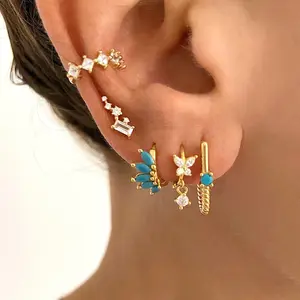 Marquise CZ Crown Huggie Hoop Earrings Dainty Ear Stacking