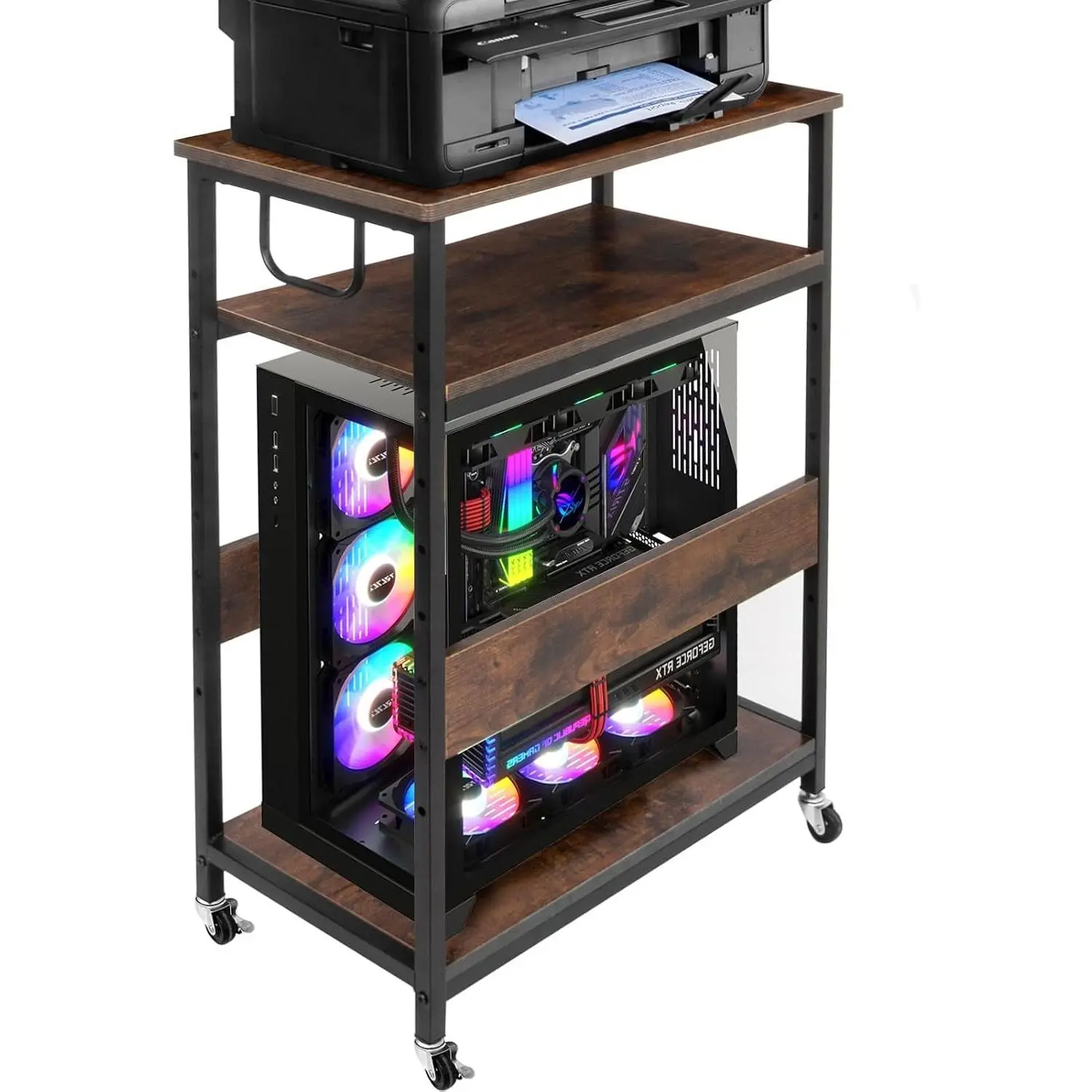 Extra Large Computer Tower Stand, Height Adjustable PC Stand for Floor | Computer & Machine Carts, PC Tower Stand, Printer Stands with Steel Wheels, Hold 110 lbs (Fit 11" D x 22" W x 24.5" H Tower)