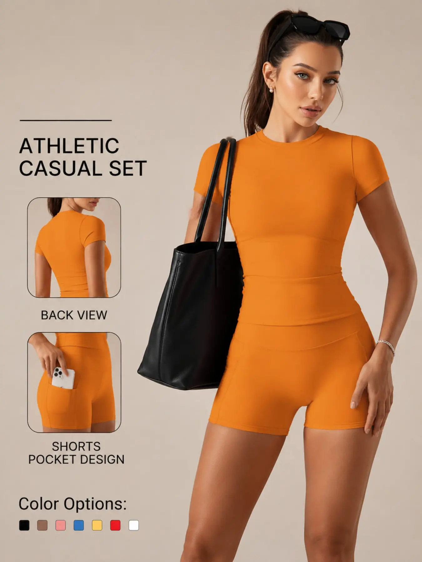 Women's Plain Color Suit, Basic Versatile T-Shirt Top, Fashion Multi-Functional Waist Trainer Shorts, Yoga Fitness Wear, Athleisure Sportswear Set, Activewear Fitness Outfit, Exercise Clothing Set, Fitness Clothing, Athleisure Outfits