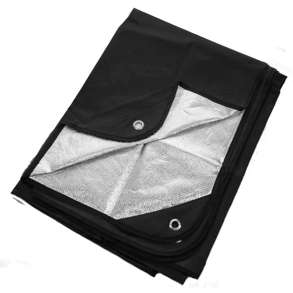 Insulated Tarp, Reusable Heavy Duty Thermal Survival Blanket - 60x82in, Reflects 90% Body Heat, Waterproof Windproof 3-Layer Design, Reinforced Grommets, Reflective Mylar, Black - for Backpacking and Emergency Kits