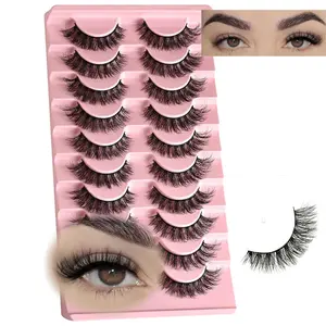 10 Pair Wispy Natural Look False Eyelashes, Short Fluffy Cat Eye Faux Mink Strip Lashes, Small Full Fake Eyelash Sets, Pestañas Postizas for MUA and Beginners Daily Makeup