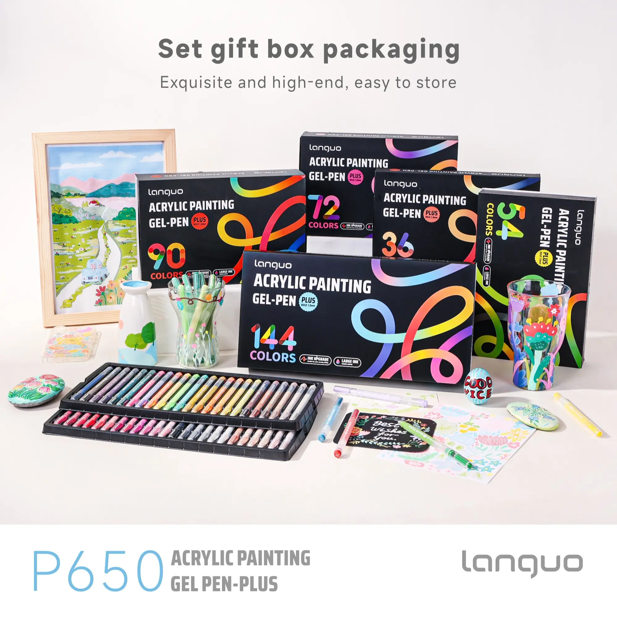 Languo Gel Pen Set, 36/54/72/90/144 Colors, 1.0mm, Art Materials, Writing Tool, Ideal for Wood, Ceramic, Art, Handmade Accounting, Festive Gifts, Professional Use