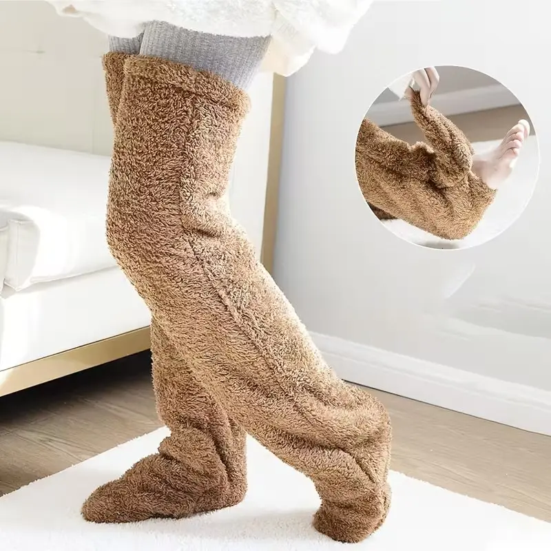 1 Pair over the Knee Plush Socks, Winter Soft Windproof Warm Fuzzy Long Stockings, Women's Cozy Home Casual Leg Socks