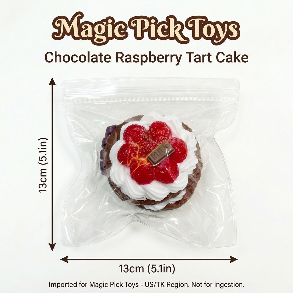 Final Sale | Chocolate Raspberry Tart Squishy |  Food-Grade Silicone Slow-Rising Rebound Squishy Fidget Toys for Stress Relief - Soft Squeeze Toys with Thick Creamy Slime Texture, Handmade Non-Toxic Sensory Toys