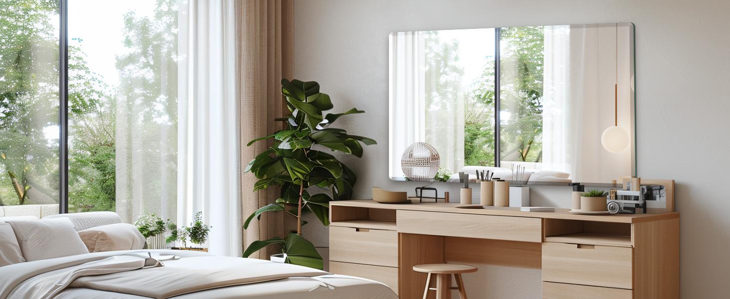 Beveled Mirror, Wall Mirror 18" x 24", Frameless Rectangle Mirror with Beveled Edge, Hangs Horizontally or Vertically.Rounded Corner Tempered Beveled Mirror, Wall Mirror 18" x 24", Frameless Rectangle Mirror with Beveled Edge, Hangs Horizontally or Vertically.Rounded Corner Tempered