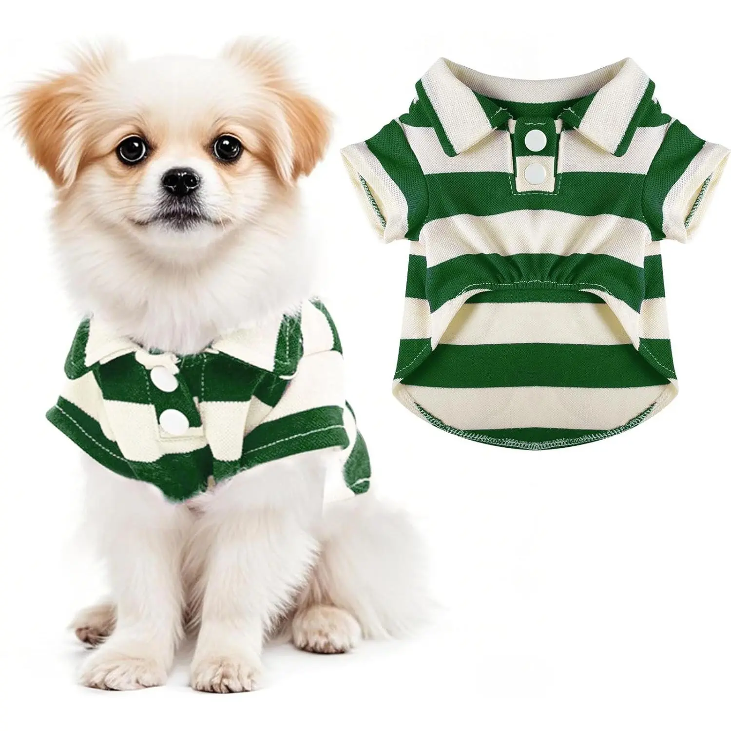 Striped Collar Summer Button Up Dog Polo Shirt Pet Clothes for Small Medium Dogs Cats for Boy Girl Pets Green Medium