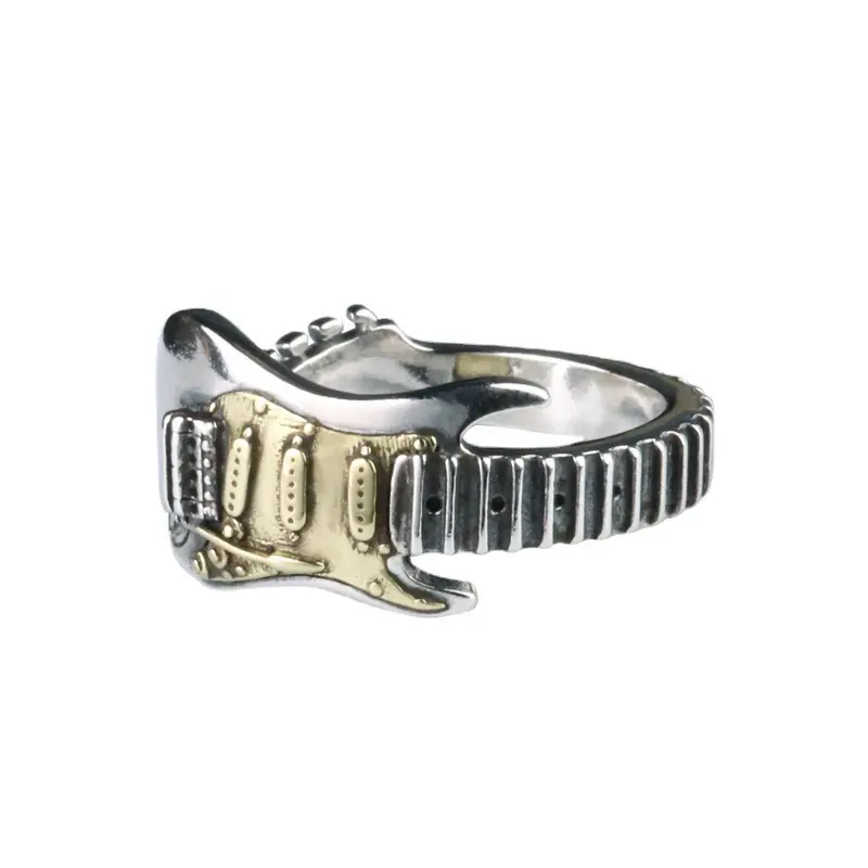 Vintage Rock Grunge Steel Ring, Guitar Shaped Statement Jewelry for Live Gigs & Street Style, Meaningful Gift for Guitar Lovers, Guitar Form, Mdf+Steel