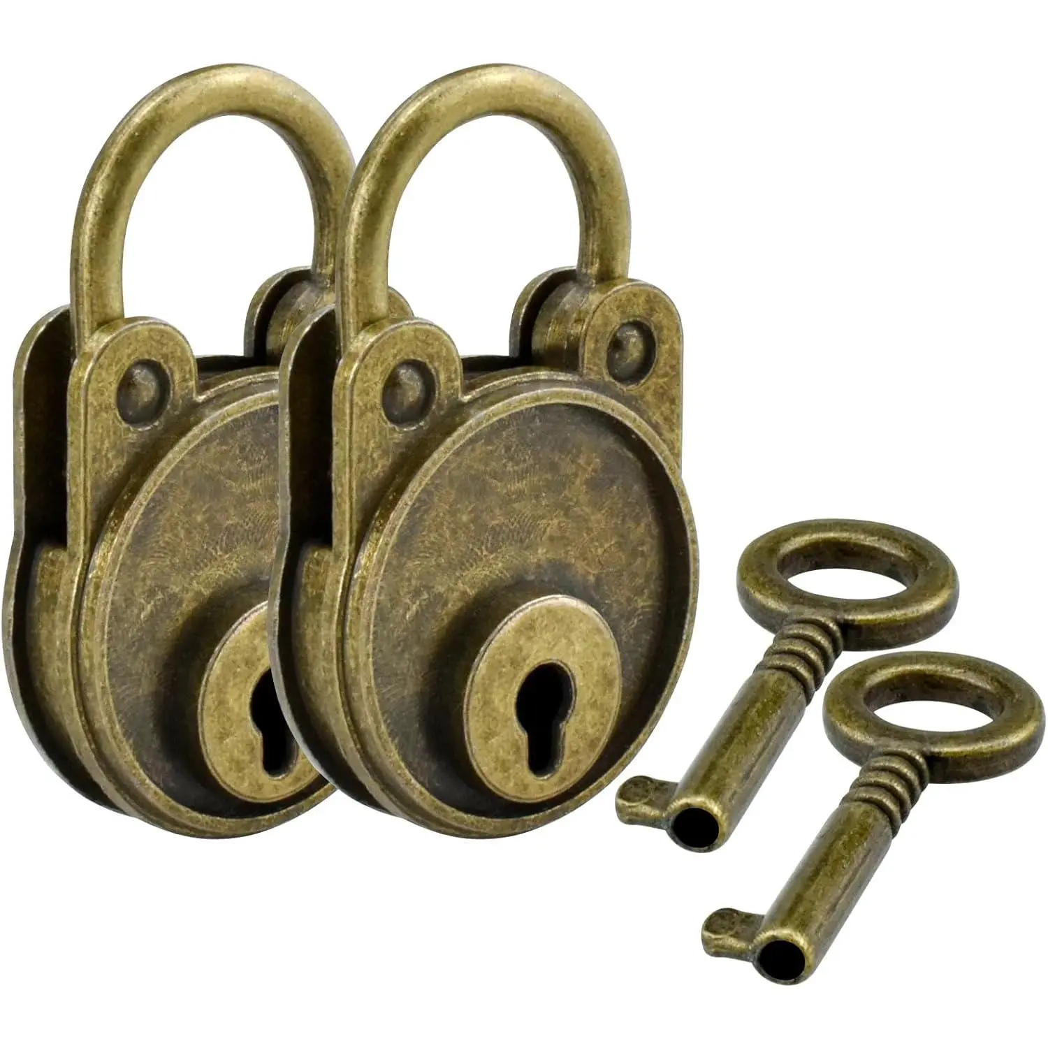2 Sets Mini Antique Padlocks Retro  Style   Shape Bronze Locks with