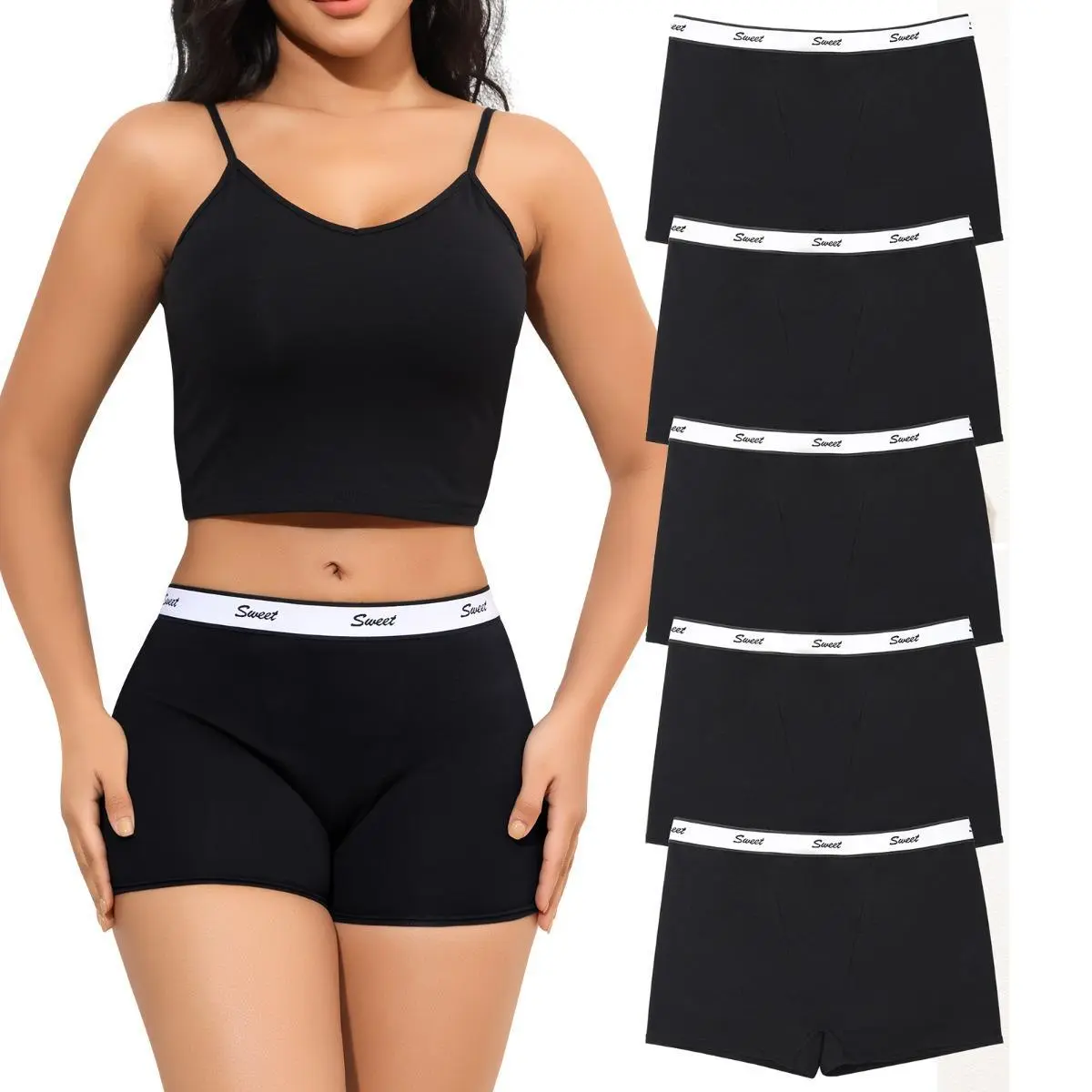 LEVAO 5 Pack Women’s Cotton Boyshorts – Stretch Boxer Briefs Underwear, Comfy Full Coverage Panties