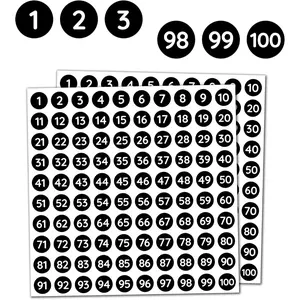 50 Sheets, 1-100 Number Stickers Labels Black - 0.4" Round, 5000 count