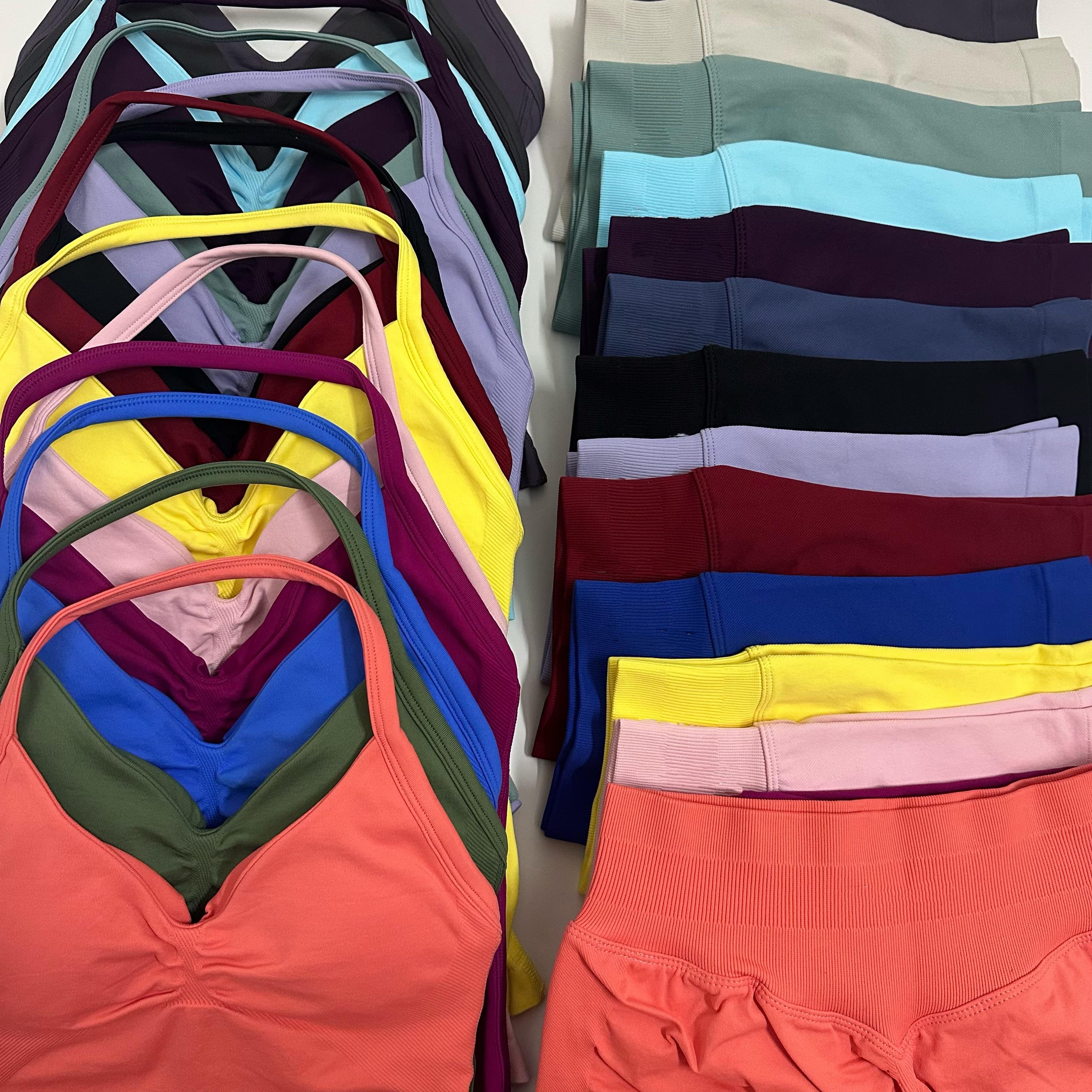 2 Pieces Women Yoga Set Seamless Yoga Longline Strappy Tank Top Scrunch Sports Shorts Gym Clothes Woman Summer Workout Outfit Athleisure Wear