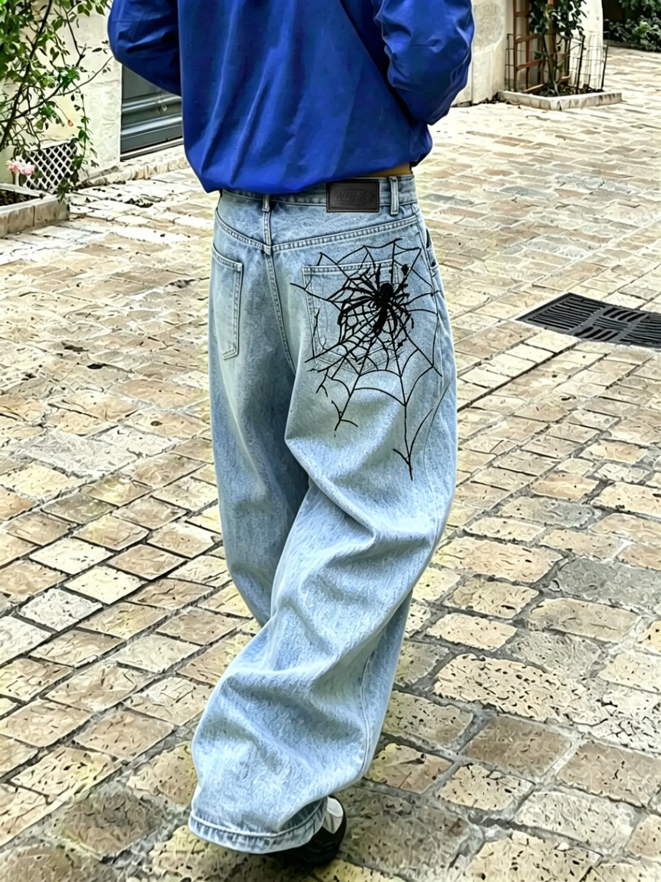 Spider Web Embroidery Jeans, Men