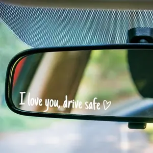4 Piece Letter Pattern Car Rear View Mirror Stickers, 'i Love You, Drive Safe' Vinyl Stickers, Women's Car Accessories, Gift for Girlfriend/BF/wife