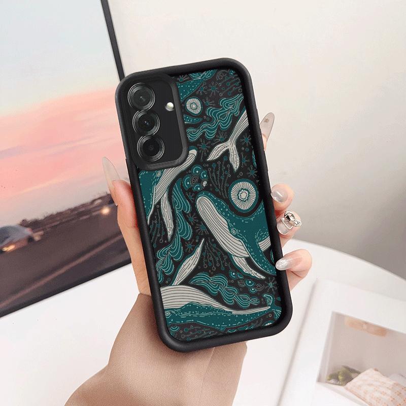 Vintage Deep Sea Whale Phone Case Suitable for Samsung Galaxy S26 S25 S24 S23 S22 S21 Fe Plus Ultra A13 A14 A15 A16 A17 A33 A34 A35 A36 A52 A53 A54 Note20 Edge Anti-Drop Full Cover Black Phone Case