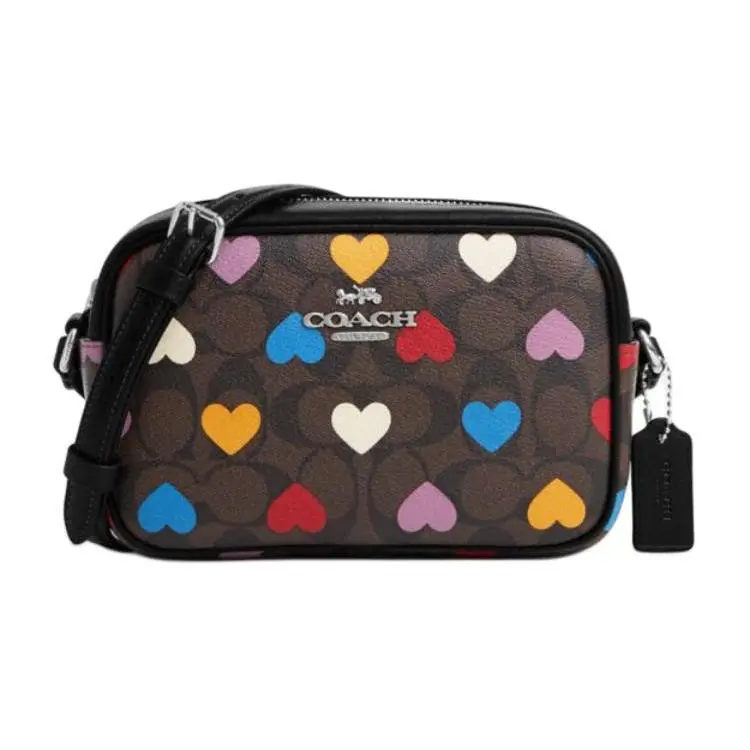 Coach Mini Jamie Camera Bag for Women – Classic Monogram Heart Print, PVC Crossbody Bag, Small Size, Multiple Colors