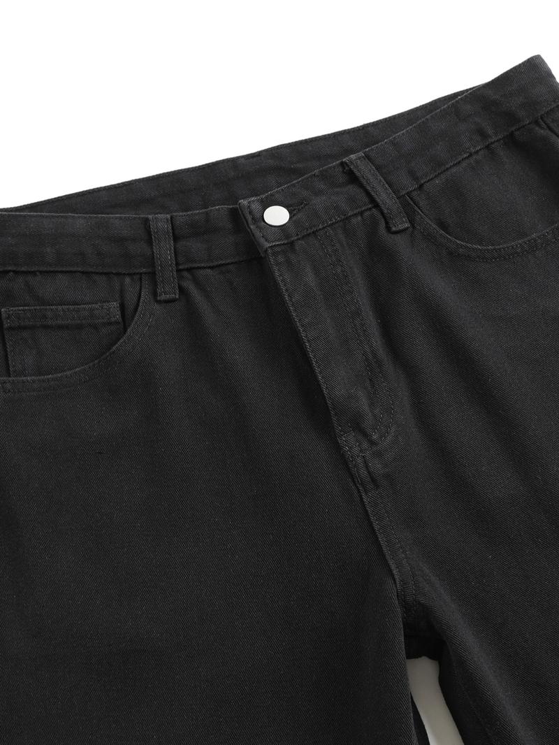 Men's Solid Wide Leg Jeans, Relaxed Fit Jeans, Loose Casual Comfy Minimalist Denim Trousers for Daily Wear, Woven Bottoms for All Seasons