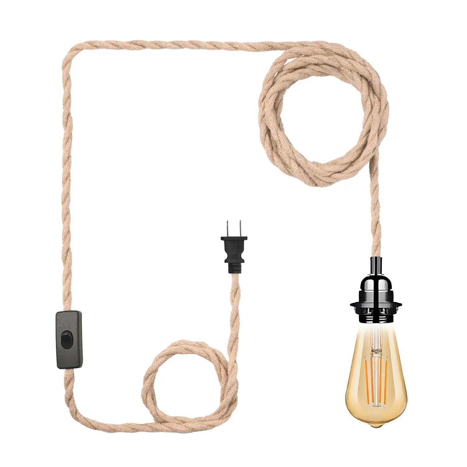 Plug in Pendant Light Cord, Industrial  Light Kit with 15FT  Rope, E26 E27 Light Socket for  Lamp Kit,  Light Cord with /Off , Bulb Not Included