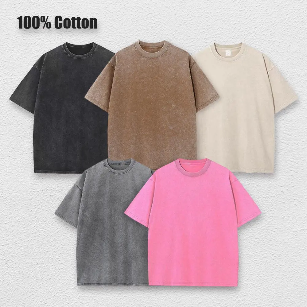 Men's Acid Wash T-Shirt, Vintage Oversized Heavyweight Cotton Blend, Plain Short Sleeve Casual All-Seasons Streetwear, Menswear, Shortsleeve
