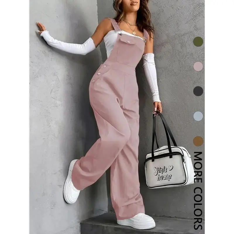 Women's Casual Fitted Overalls, All-Season Durable Fabric Bib Jumpsuit with Adjustable Straps and Functional Pockets, Strappy, Comfortable, Simple