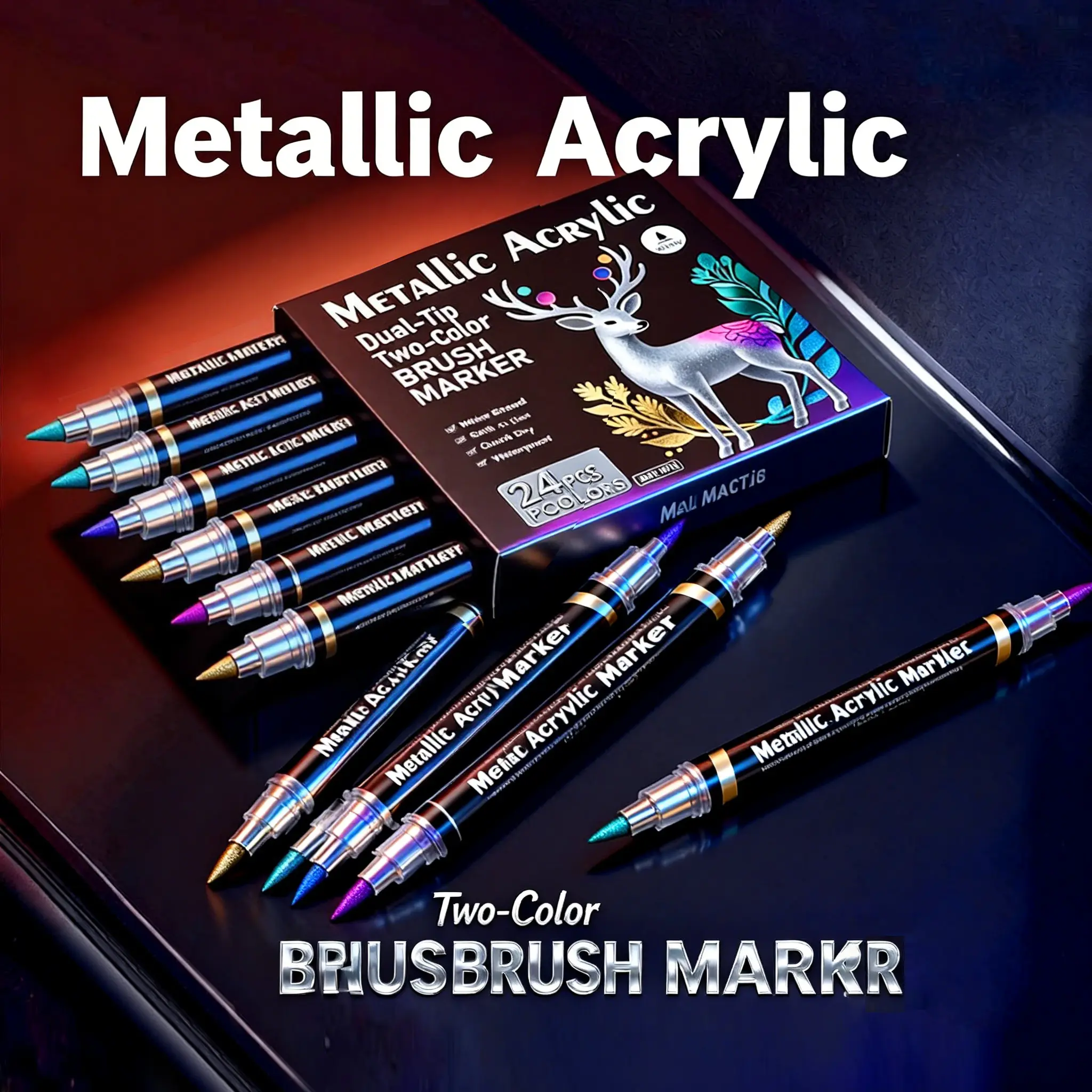 Dual-Head Dual-Color Metal Acrylic Marker Set, 12/24 Colors, Smooth Flow, High Saturation, Ideal for Art, DIY, Journaling, Signatures