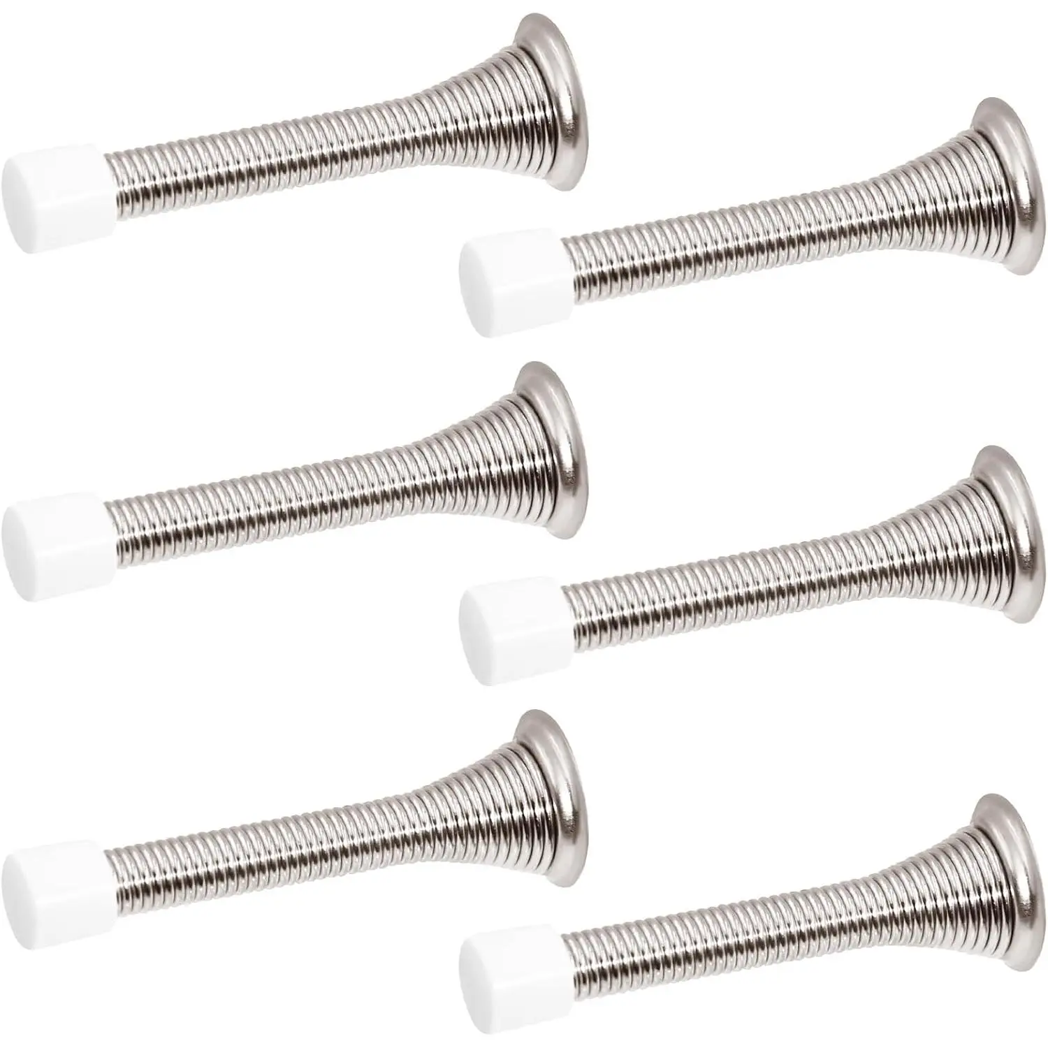 6 Pack Spring Door Stopper 3.2 Inch Flexible Heavy Duty Spring Door Stop with RustProof Screw Rubber Bumper Tips, Wall Protector for , Office,  Room - Easy Install, Satin Nickel Finish