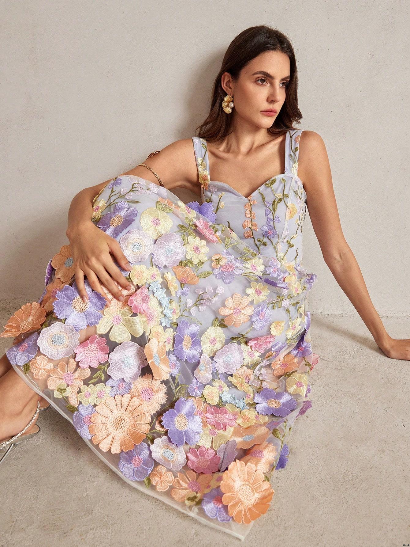 Dress Length - Embroidered Anewsta Elegant 3D Floral Mid Slip For Women  Maxi Outfit - TikTok Shop