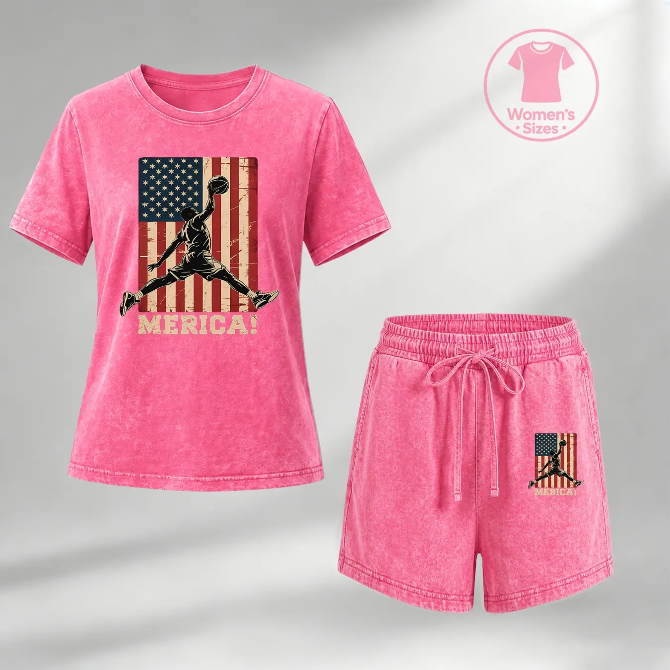 Women’s 100% Cotton Washed 2 Piece Shorts Set, Vintage Basketball Graphic Short Sleeve T Shirt and Drawstring Shorts, Soft Breathable Casual Summer Outfit