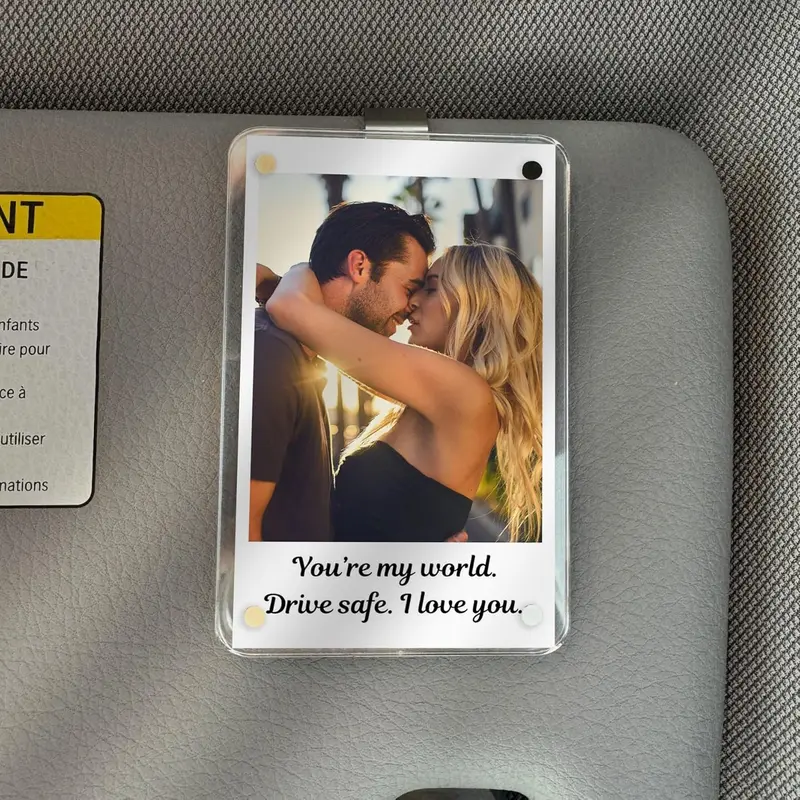 Durable Personalized Acrylic Photo Car Visor Clip Accessory - Photo Frame Decor, Car Accessory, Sentimental Boyfriend Gifts, Birthday Gifts for Him, Custom Couples Safe Driving Present for Husband
