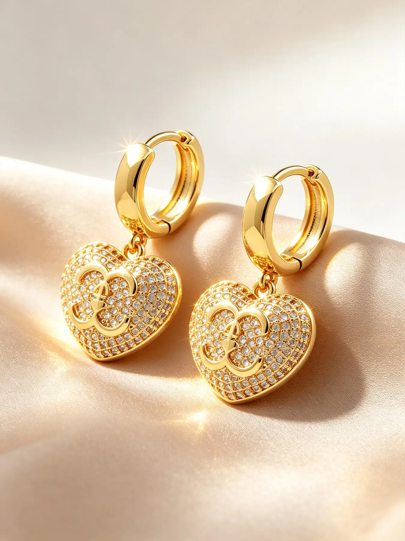 1 Pair of Fashionable Women's Buckle Ring Pendant Earrings, Inlaid with Zircon Heart-Shaped Double C Logo Pendant Earrings, Luxurious and Elegant Daily Wear Jewelry Gifts