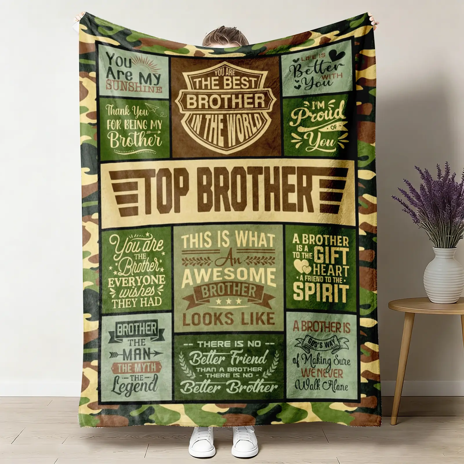 【Summer Sale Deals】Brother-Themed Flannel Fabric Blanket, Wrinkle Resistant Lightweight AC Throw, 80x60inch (Big for Adults) Multi-Size Option, Cozy for Couch Bed, Travel Camping Use, Birthday Gift for Brother