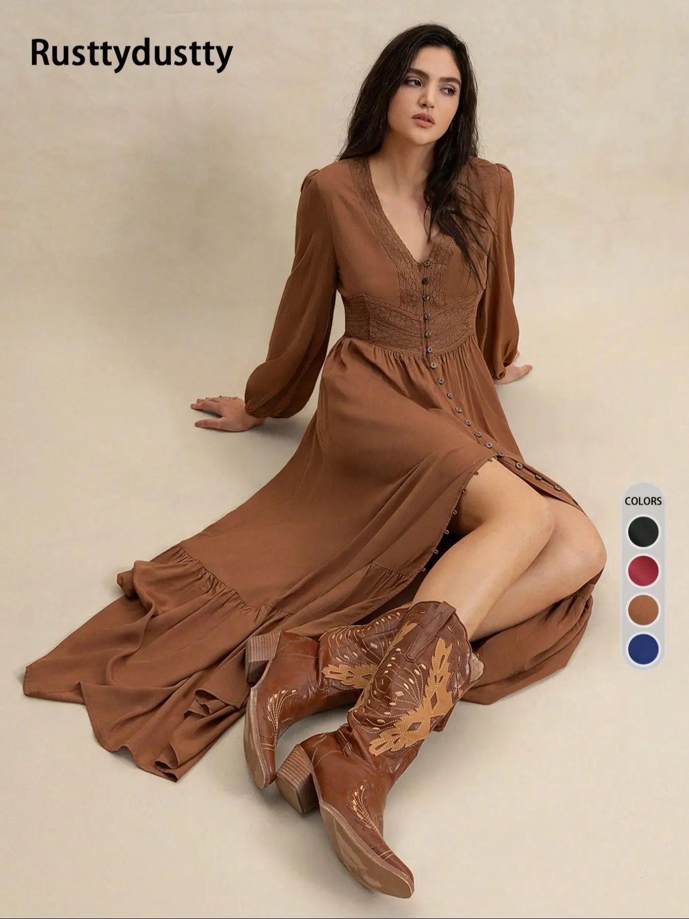 Women's Plain Plaid V Neck Long Sleeve Dress, Casual Fitted Woven Fabric Dress for All Seasons, Daily Wear Fashionable Women's Clothing