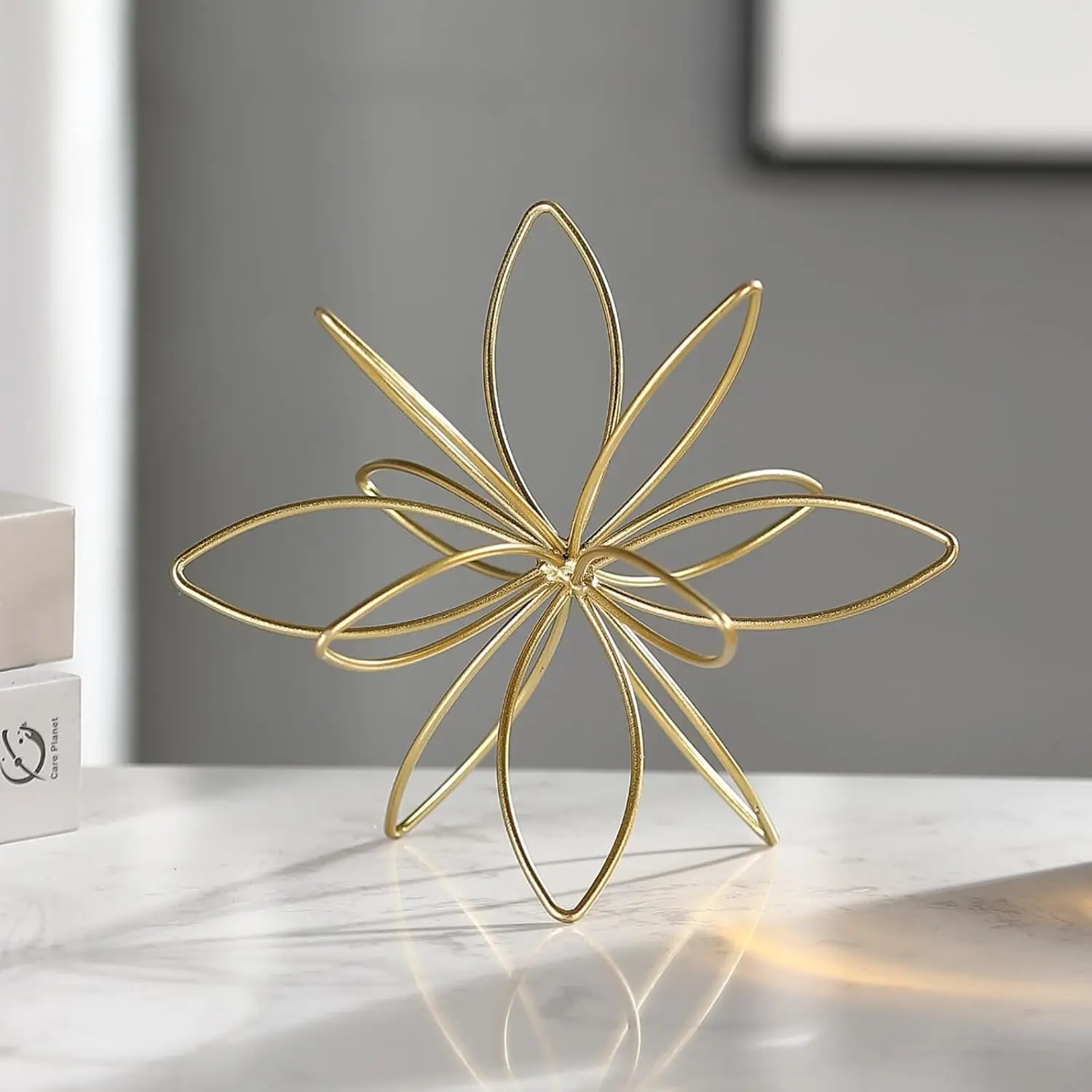 8" Gold Decorative Sphere, Metal Floral Tabletop Sculpture, Abstract Tabletop Decorative Ball for Home Metal Sphere Decor