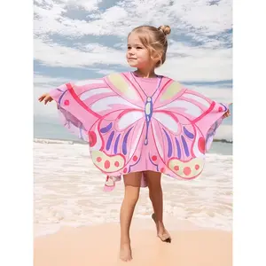 Swimsuit Cover-Up Sweet Cartoon Butterfly Wing Print Girls' Beach Vacation Outerwear Single Piece