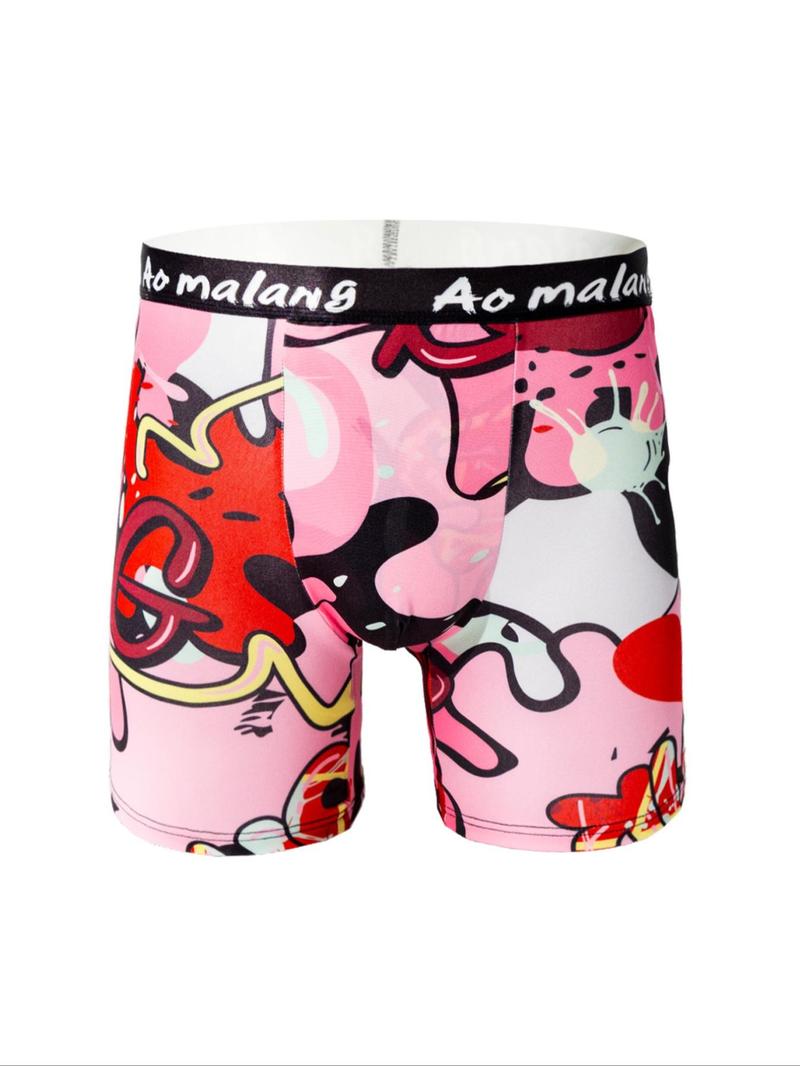 Men's Graphic Print Boxer Brief, Casual Comfy Breathable and Soft Underwear for Daily Wear, Mens Underwear for All Seasons, Undergarments, Stretchy Boxer Briefs