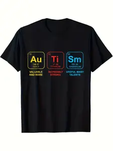 7.5oz T-Shirt, Unique Design with Gold, Titanium, Yttrium Elements, Summer Casual Loose Fit Short Sleeve, Printed Tee 9244