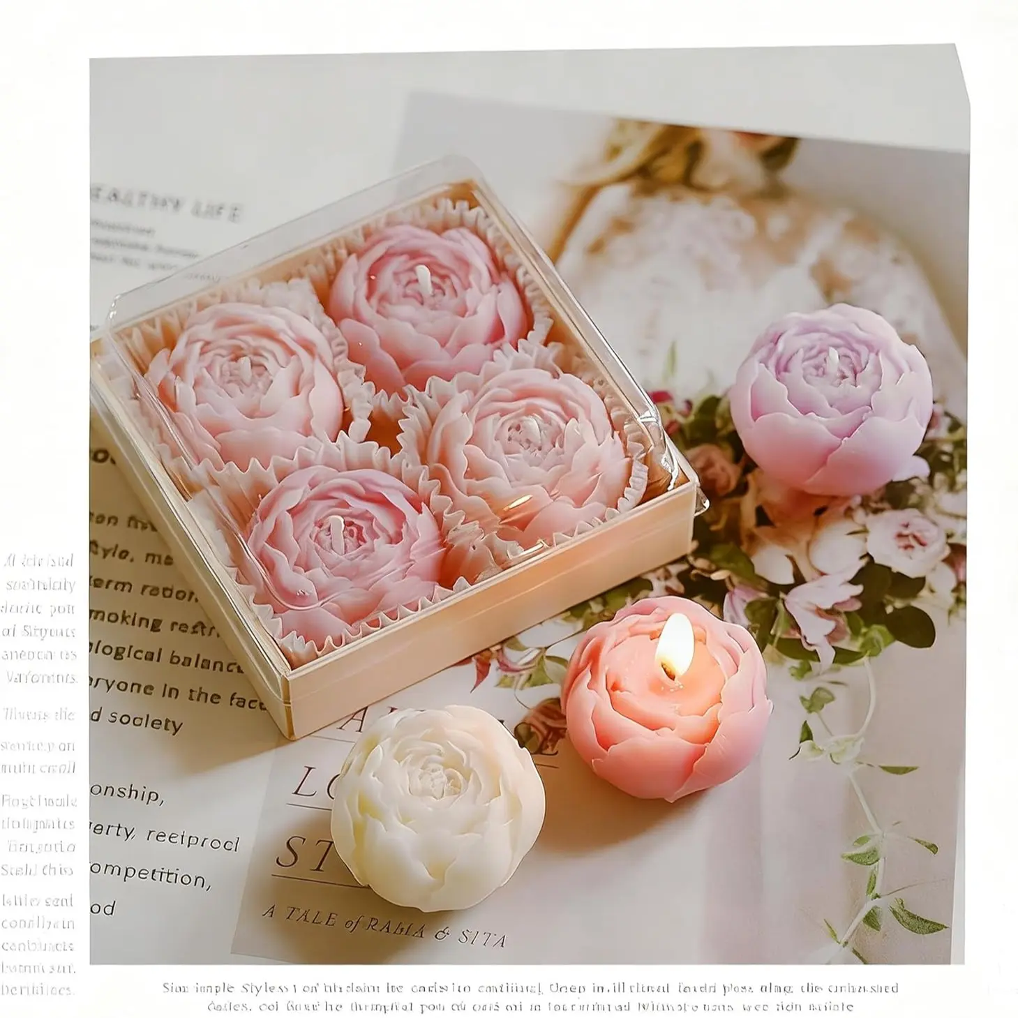 Rose Flower Shape Scented Candle,4 Pack Realistic Pink Rose Design,Plant-Based Natural Soy Wax Essential Oil Aroma Decorative Candle for Christmas, Valentine's Day, Holidays, Mother's Day Gift & Aesthetic Spaces
