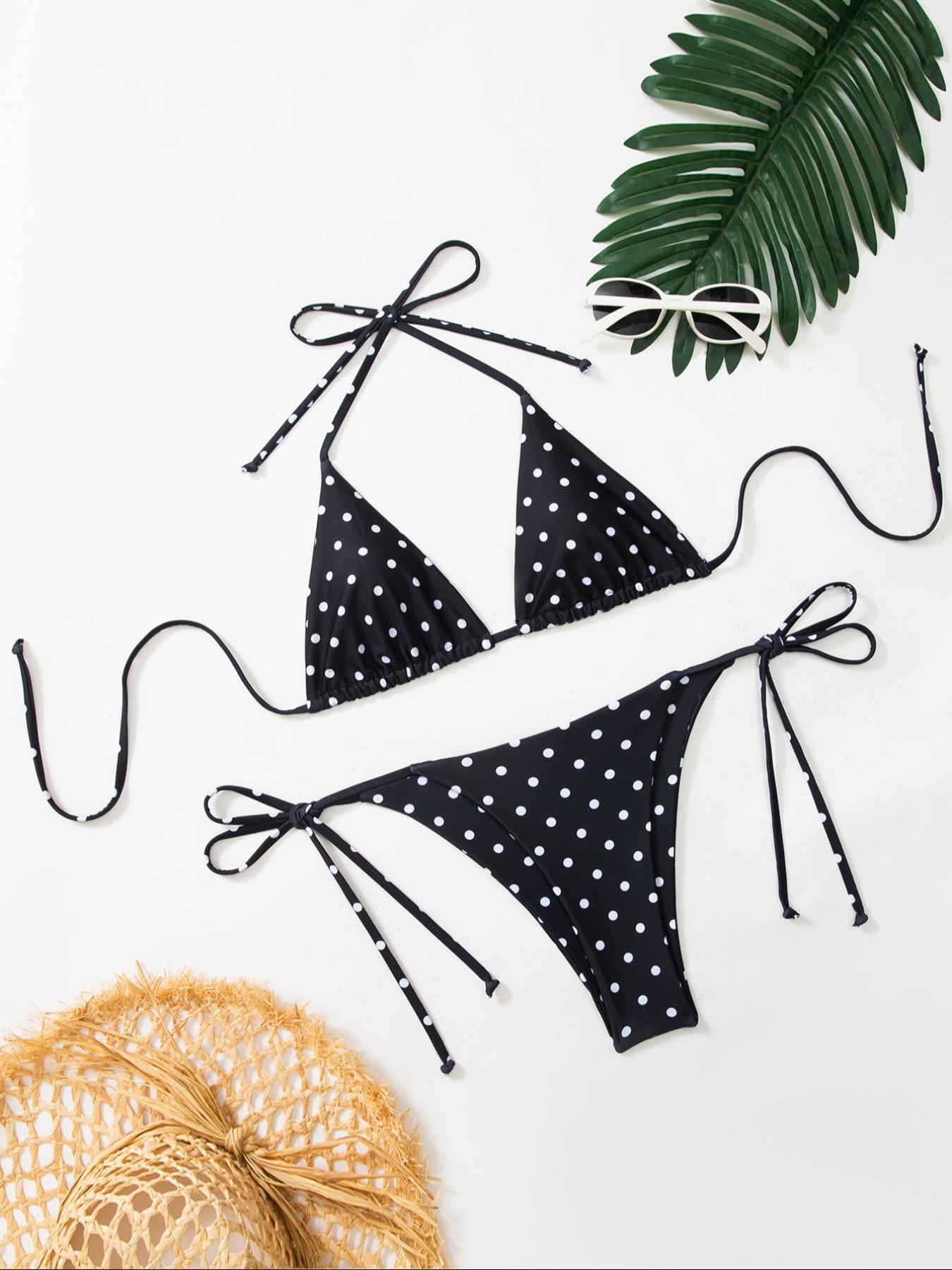 Women's Polka Dot Print Bikini Set, Casual Fashion Chic Swimsuit Set, Ladies Swimwear for Beach Holiday Vacation, Swimsuit Style Bikini, Bikini Outfits, Swimsuits Bikinis, Summer Bikini