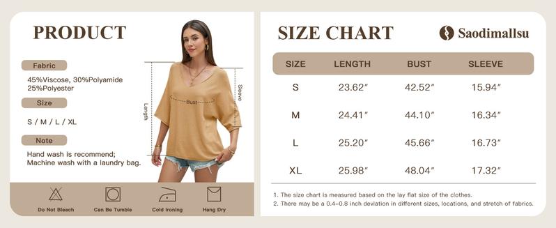 Saodimallsu Womens Oversized Summer Sweater Half Sleeve Batwing V Neck Dolman Sleeve Trendy Casual Knit Tops