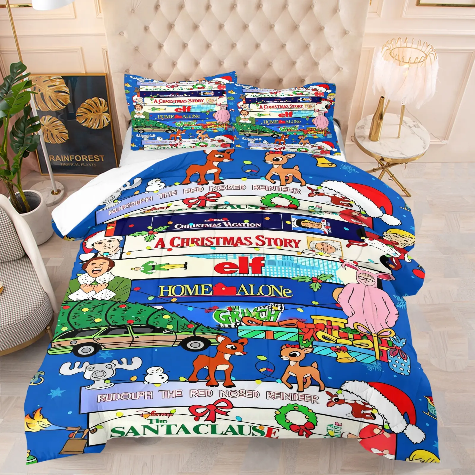 Christmas Mall Printed Quilt Set, Soft Comfortable Bedding Set, Includes Fitted Sheet, Ideal for Adults & Kids, Dormitory & Bedroom Decor
