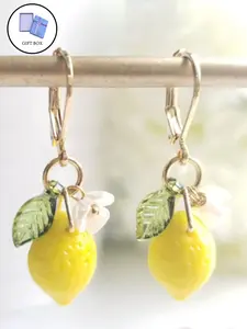 Czech Glass Lemon Small Earrings Gift Box Packaging, Elegant Jewelry Presentation, Perfect for Gifts and Special Occasions